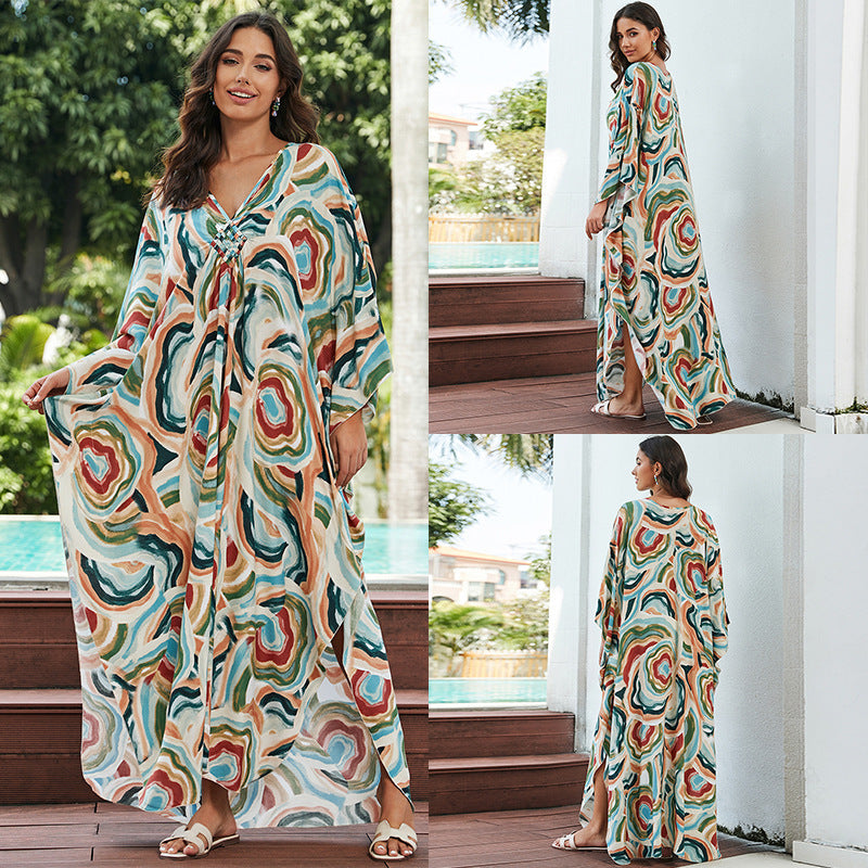 Cotton Beach Cover-up Vacation Sun Protection Long Dress