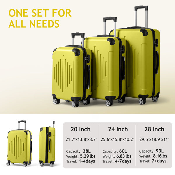 3-in-1 Trolley Case 20in 24in 28in ABS Aluminum Alloy Trolley Macaron Color - Cream Yellow