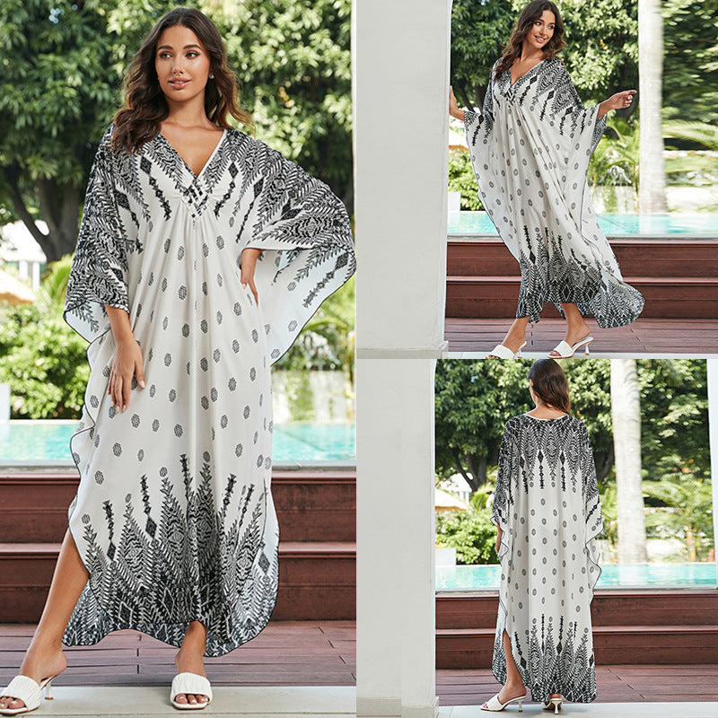 Cotton Beach Cover-up Vacation Sun Protection Long Dress