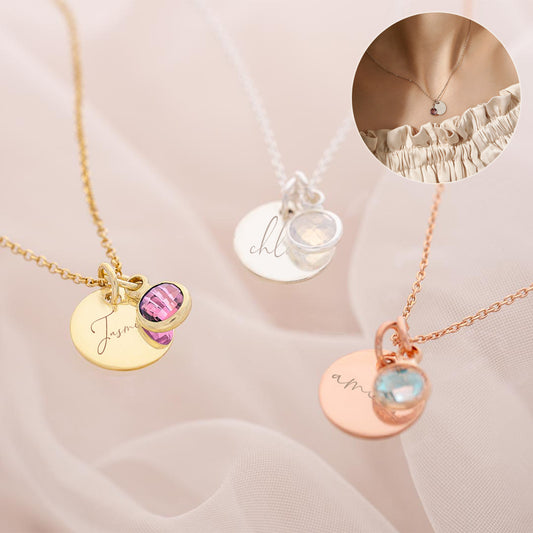 Personalized Name Engraving Necklace Birthstone Pendants Stackable Jewelry Birthday Gift For Women Mom Wife Daughter Friend