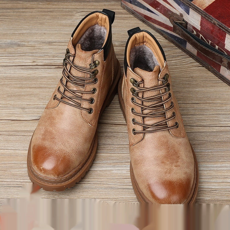 Men's Autumn Leisure Tooling Middle Tube Non-slip Wear-resistant Leather Boots