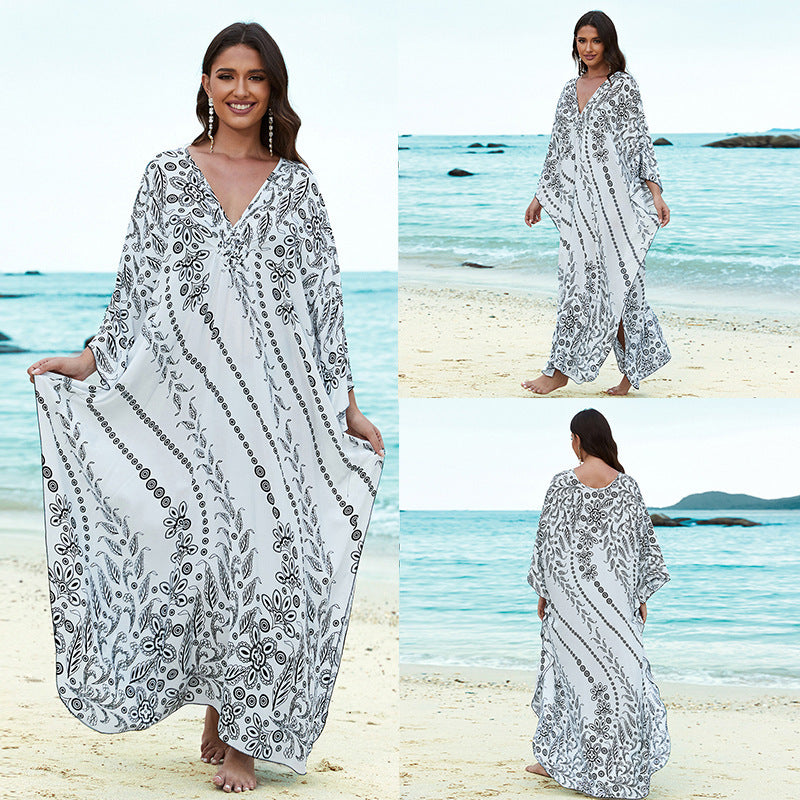 Cotton Beach Cover-up Vacation Sun Protection Long Dress