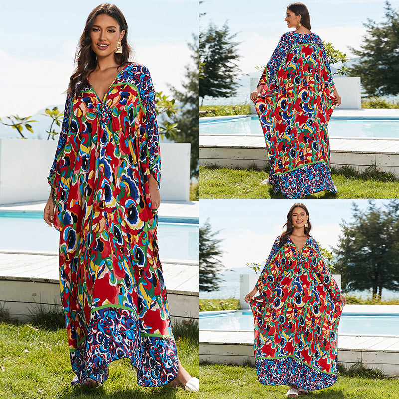 Cotton Beach Cover-up Vacation Sun Protection Long Dress