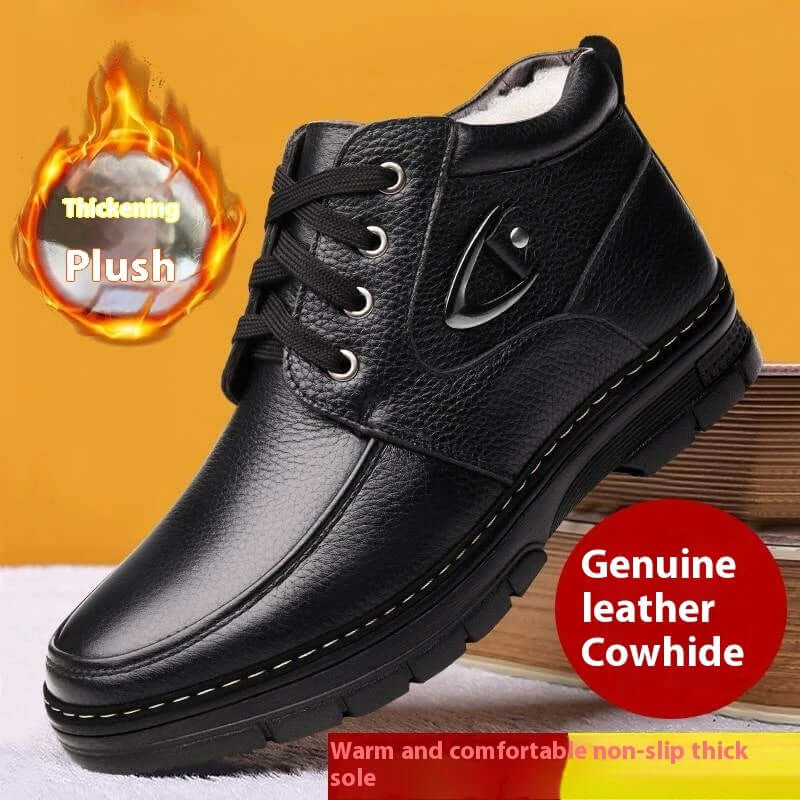 Middle-aged And Elderly Men's Winter Warm Fleece-lined Thick Old Men's Leather Shoes