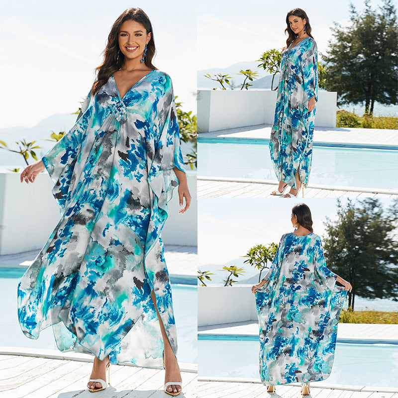 Cotton Beach Cover-up Vacation Sun Protection Long Dress