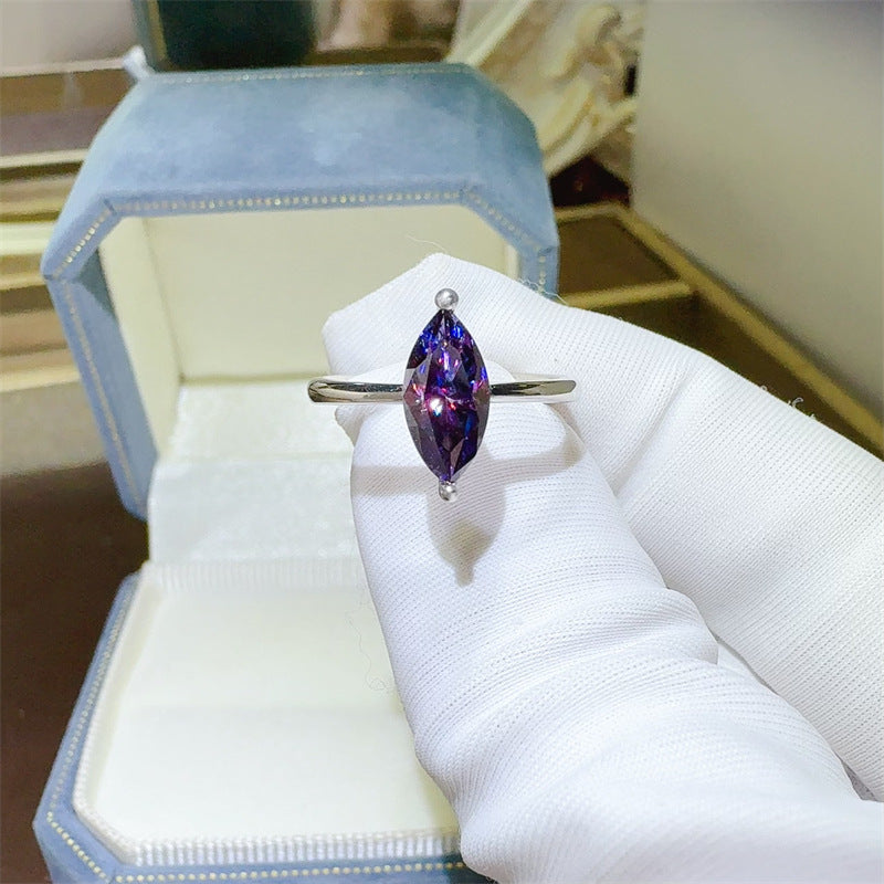 Classic Purple Horse Eye Cut Moissanite Ring