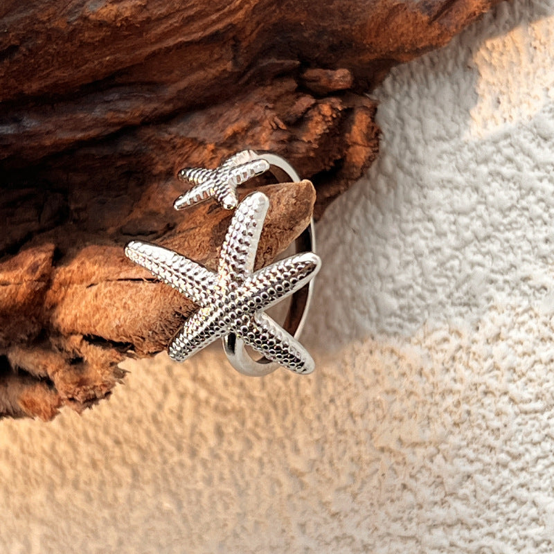 Fashion Beach Vintage Starfish Stainless Steel Men's High Sense Ring