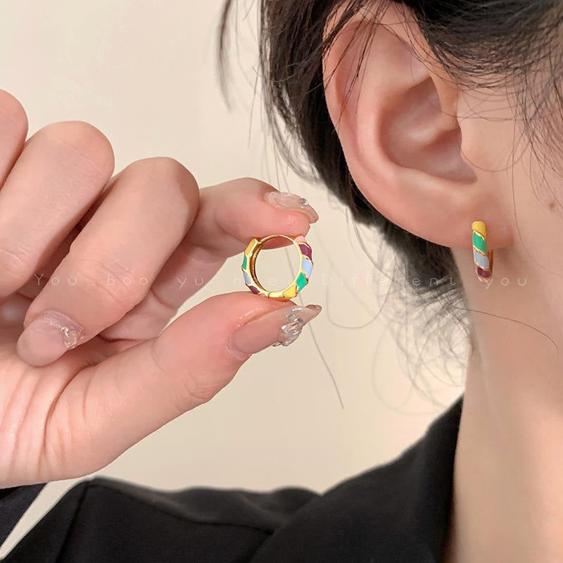 Ins Special-interest Design Small Diameter Dripping Color Ear Ring Simple