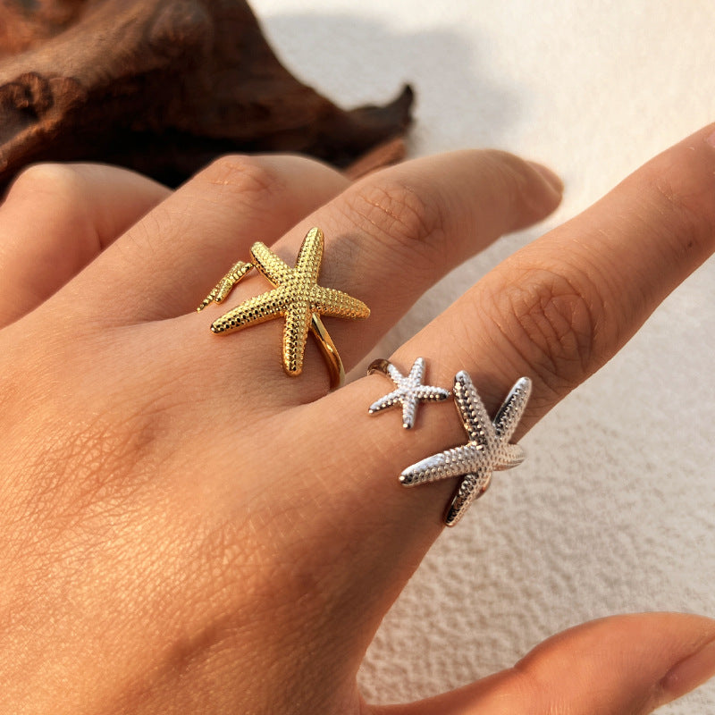 Fashion Beach Vintage Starfish Stainless Steel Men's High Sense Ring