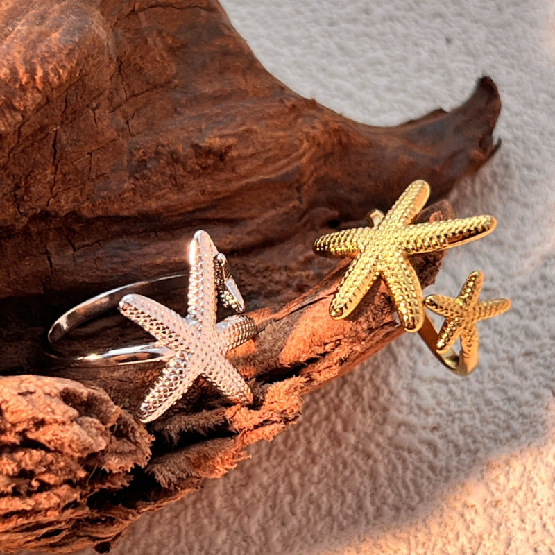 Fashion Beach Vintage Starfish Stainless Steel Men's High Sense Ring