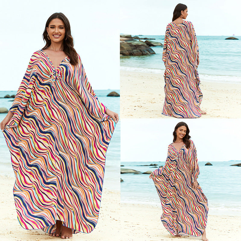 Cotton Beach Cover-up Vacation Sun Protection Long Dress