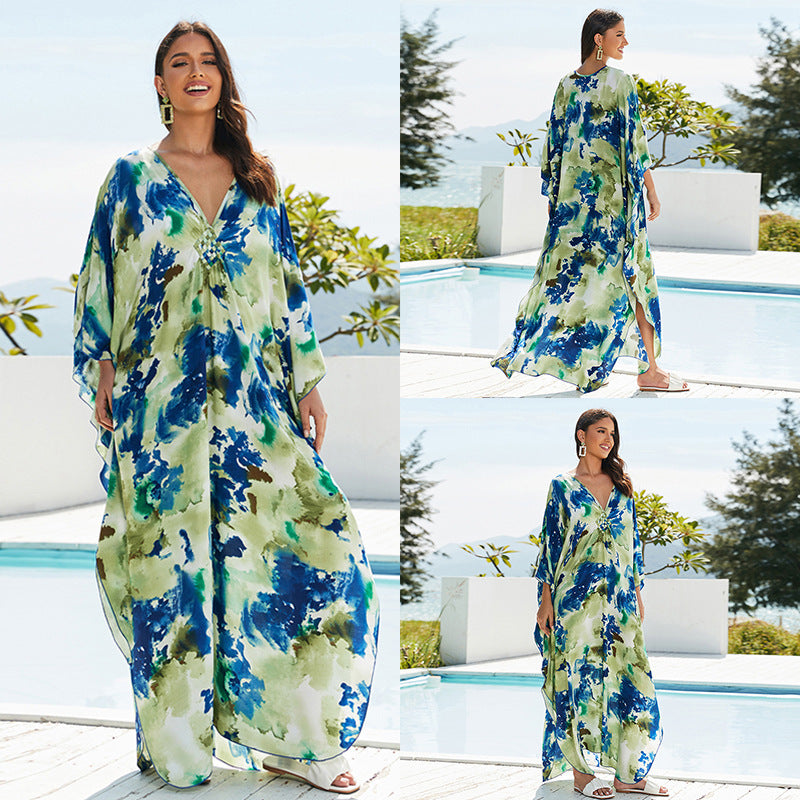 Cotton Beach Cover-up Vacation Sun Protection Long Dress