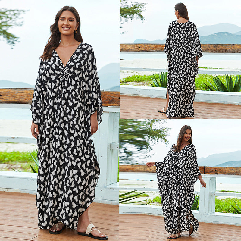 Cotton Beach Cover-up Vacation Sun Protection Long Dress